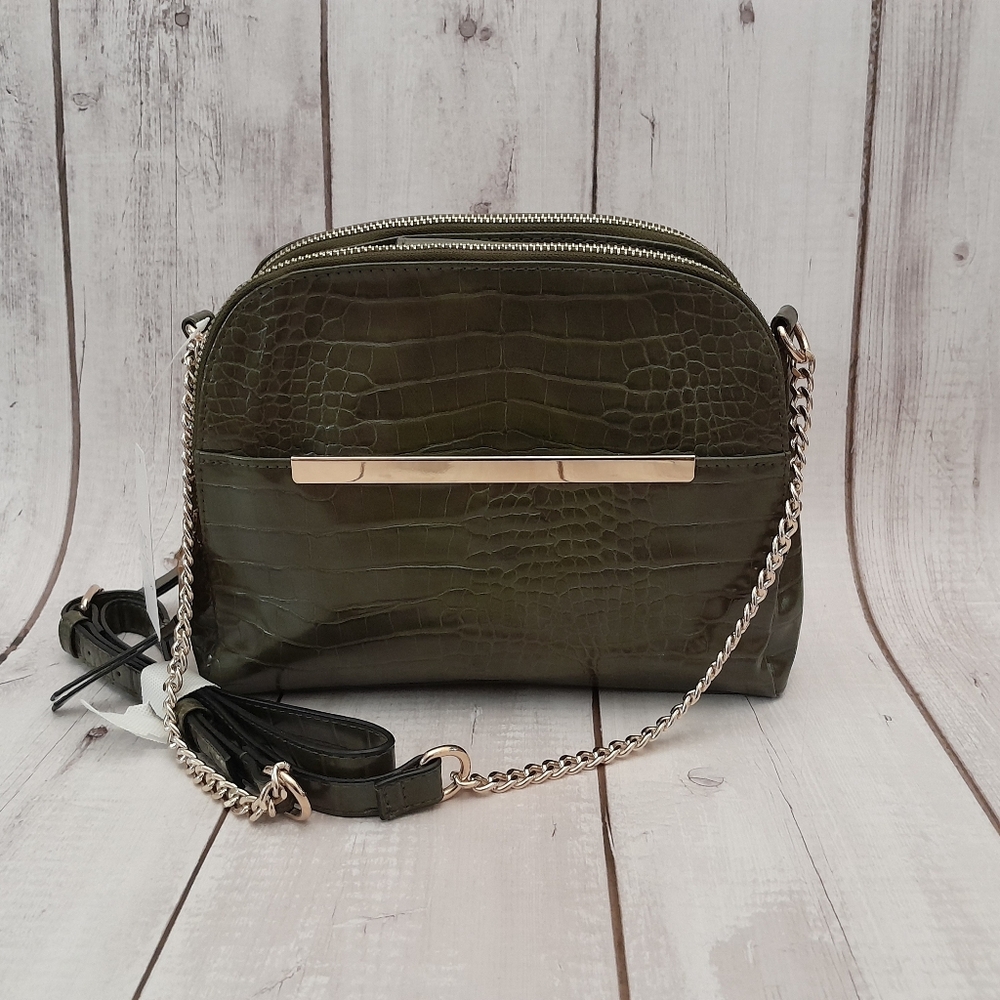 Womens Croc Crossbody Green Handbag w/ Chain Strap Time and Tru New